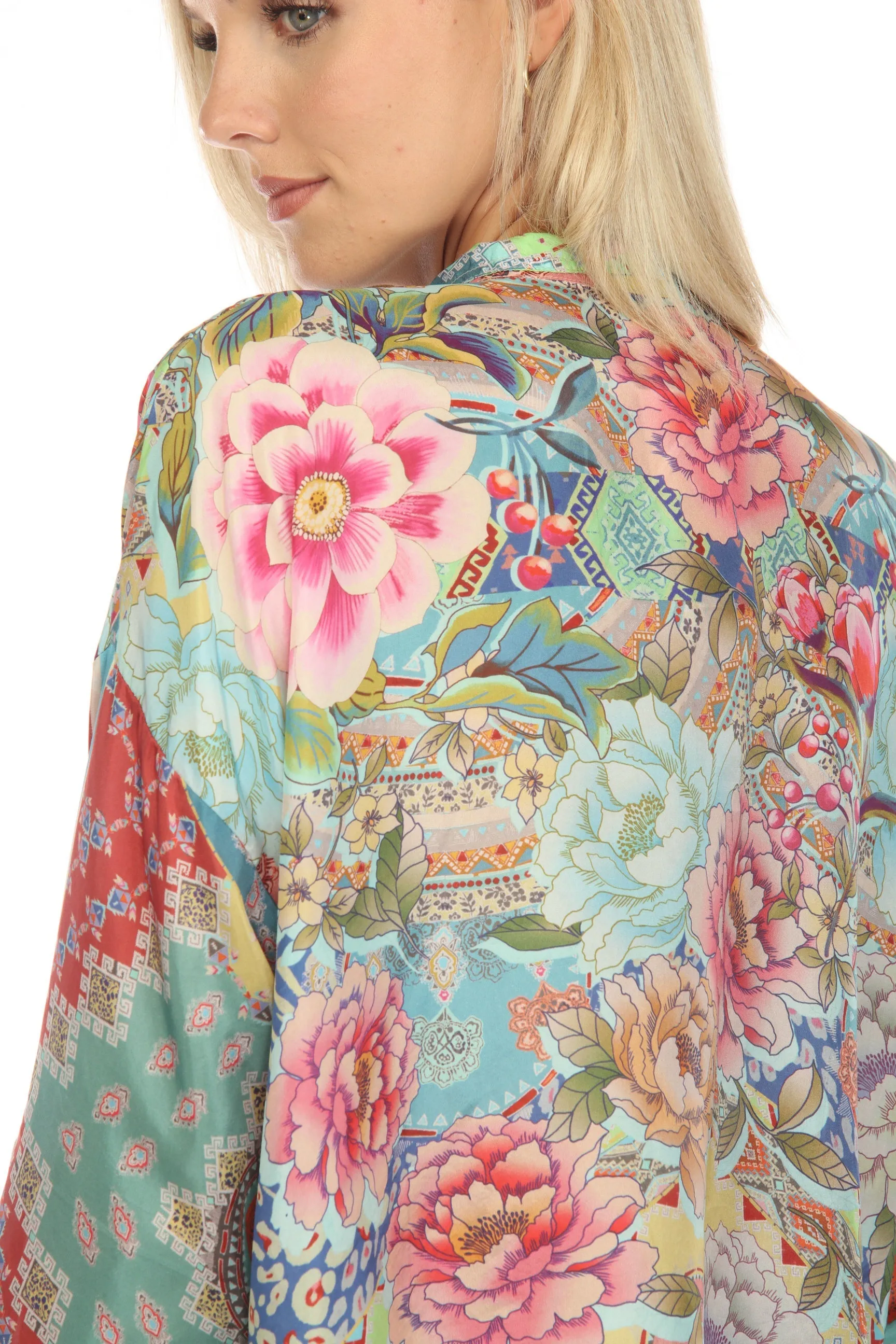 Johnny Was Prisma Seline Silk Floral Button-Down Blouse Boho Chic C19723