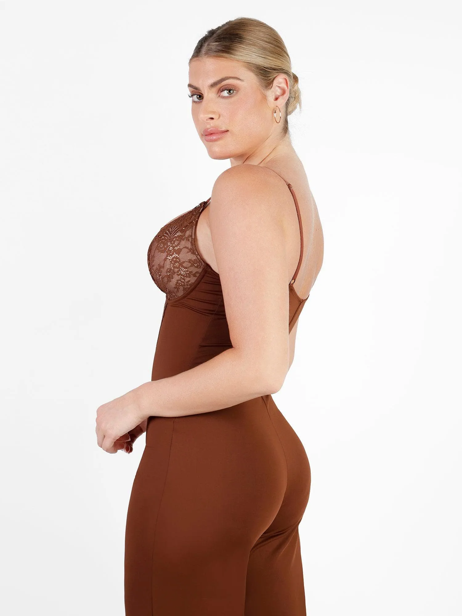 Lace Deep V-Neck Wide-Leg Shapewear Slip Jumpsuit