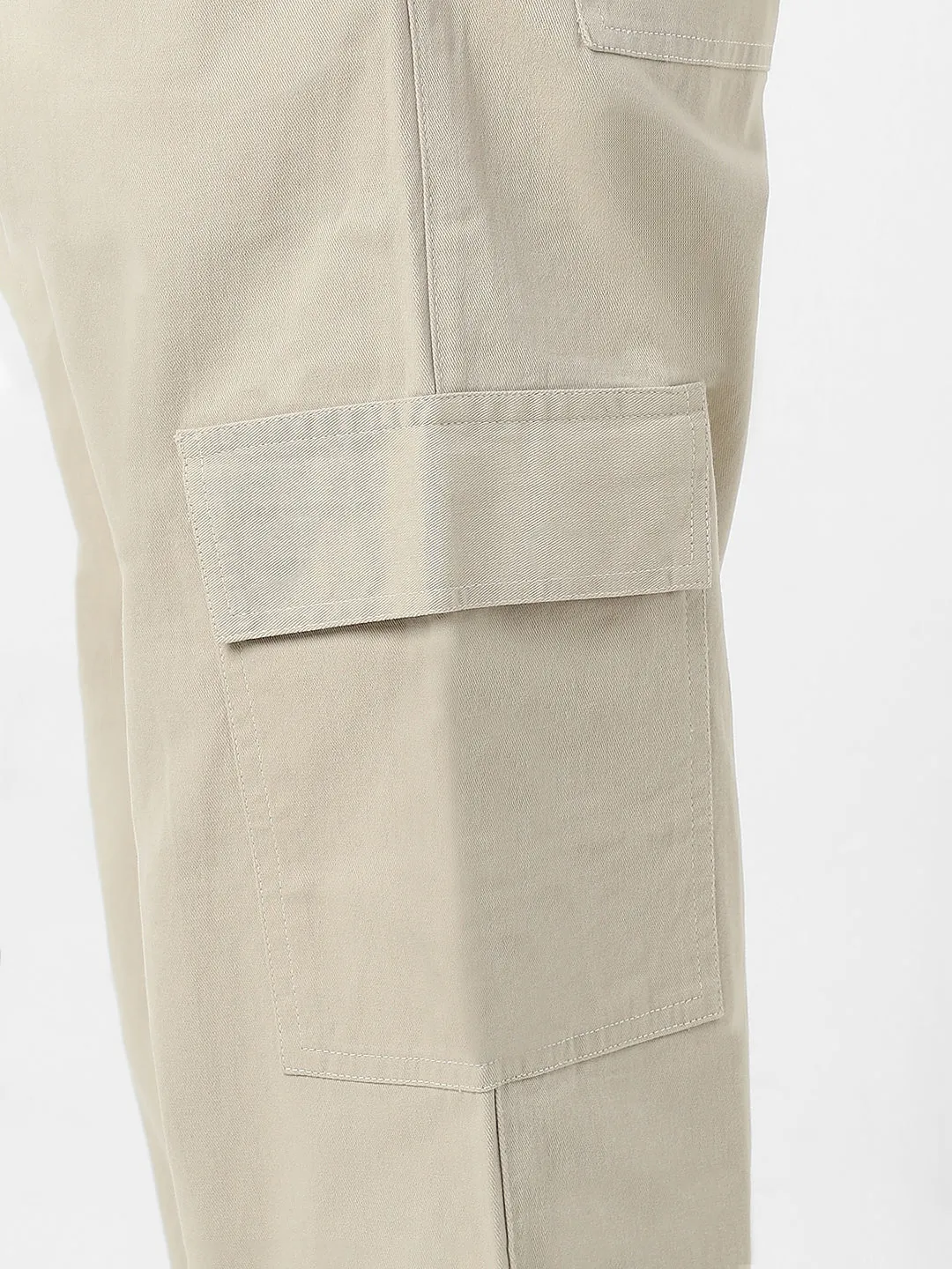 Men's Cream Loose Baggy Fit Solid Cargo Chino Pant with 6 Pockets Non-Stretchable